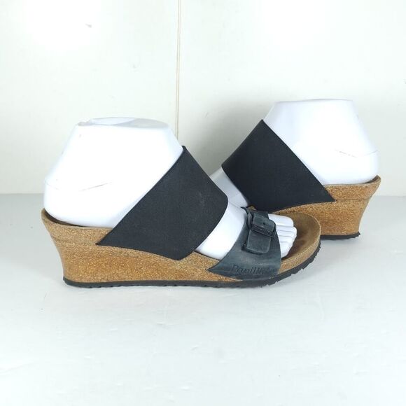 Birkenstock Papillio Women's Della US6 EU37 Black Leather Slip On Wedge Sandals - Picture 8 of 16